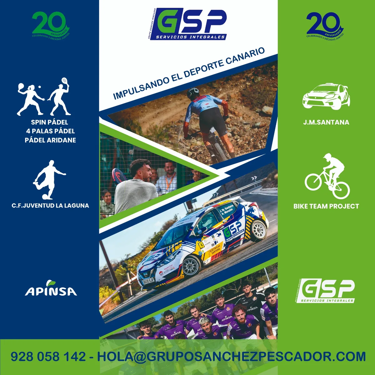 Cartel corporativo 20 aniversario de GSP y compromiso con el deporte canario